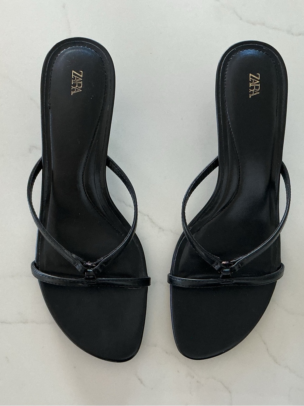 ZARA Black Minimal Double-Strap Slide Sandals